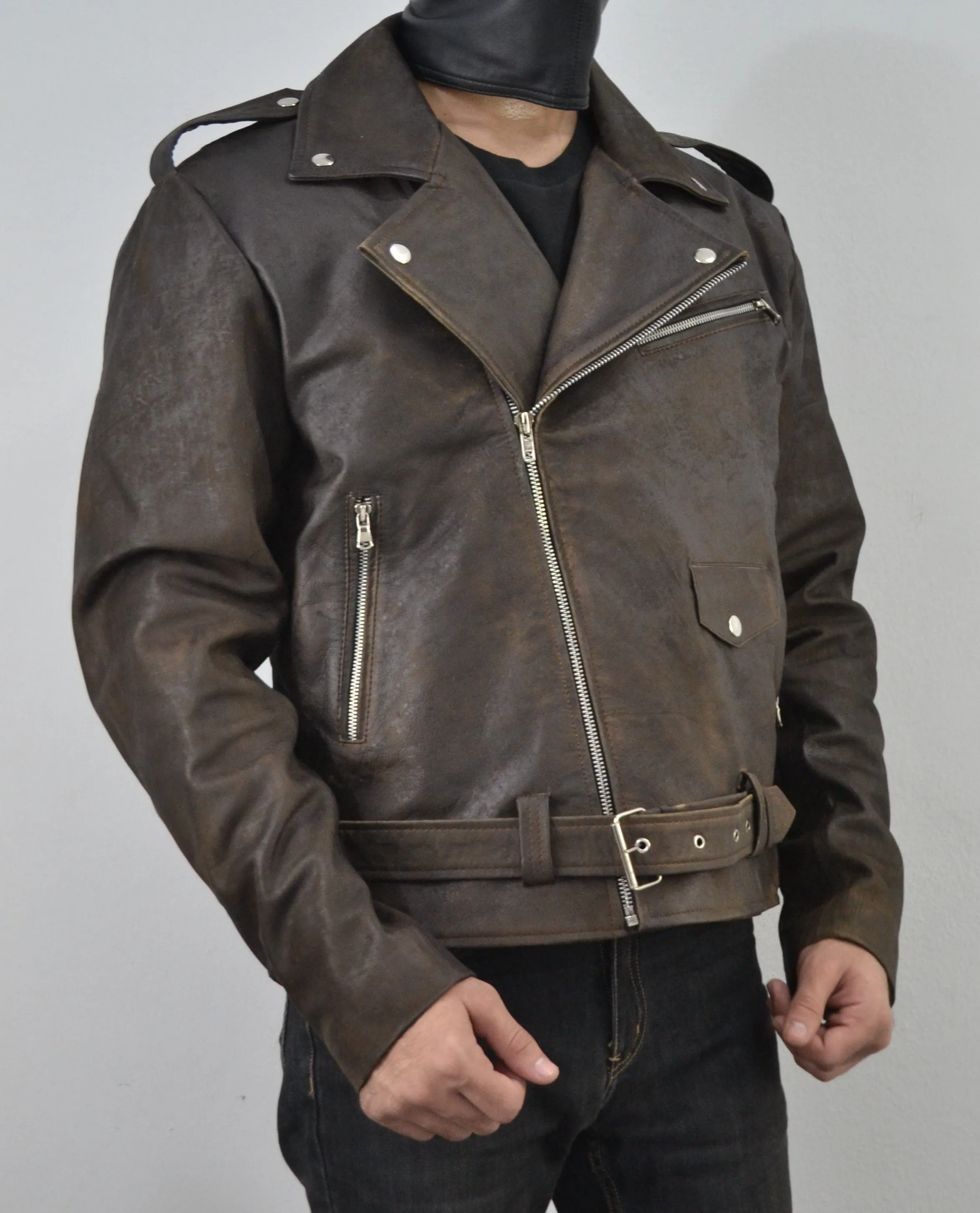 Men's Brown Waxed Distressed Genuine Leather Jacket
