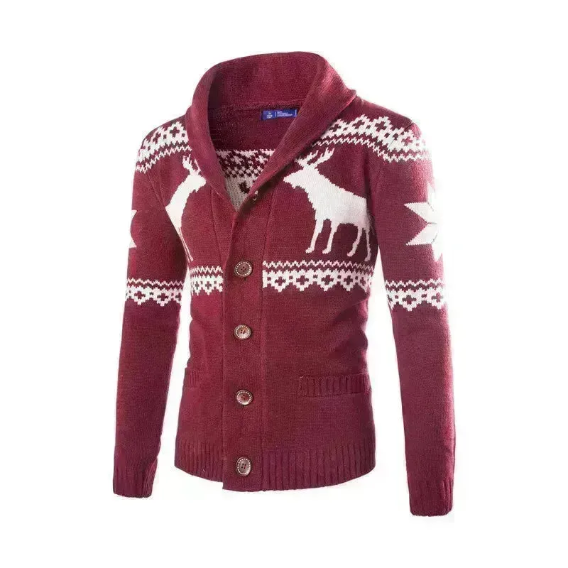 Men's fawn Deer Button Christmas cardigan sweater