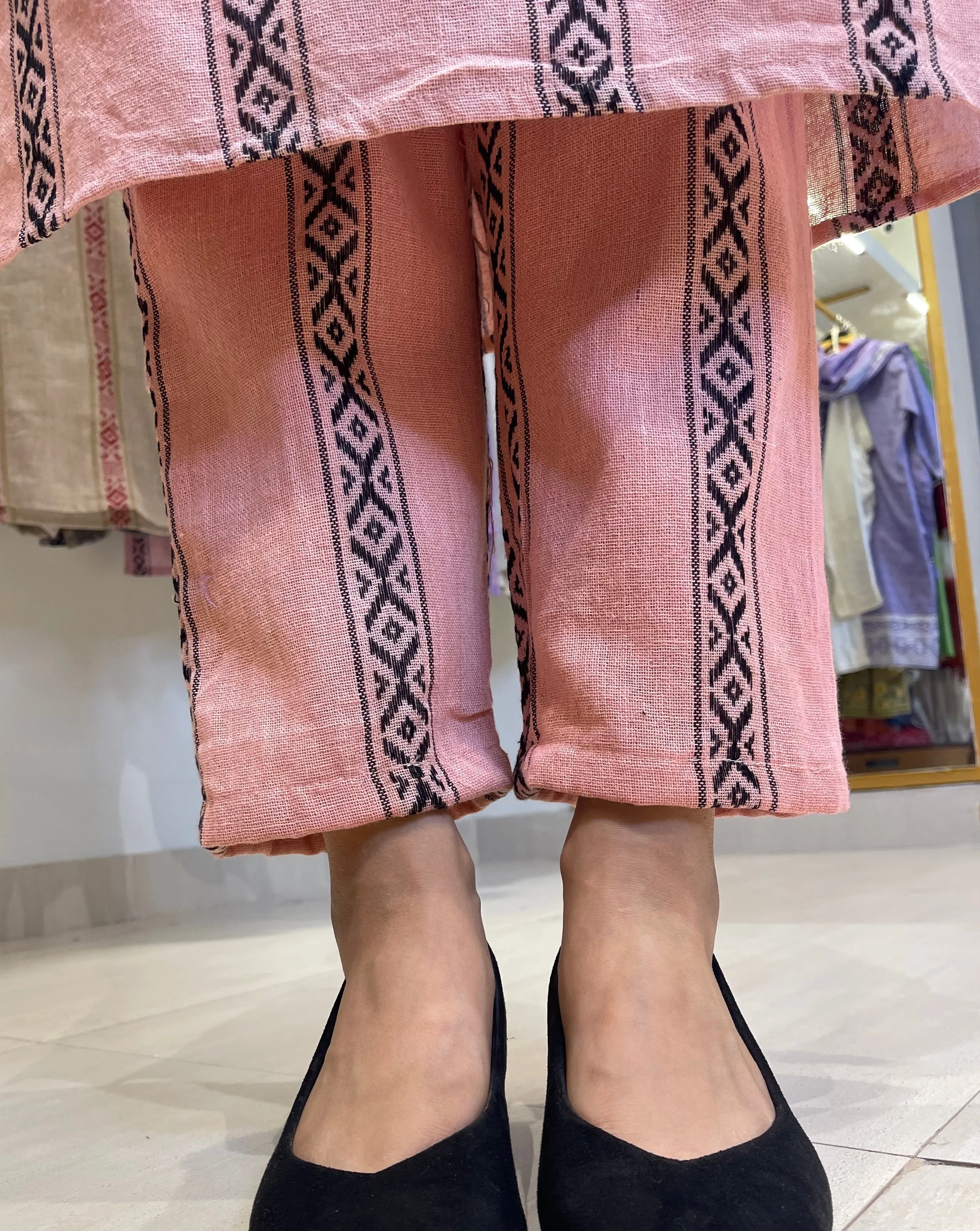 Peach handloom Cotton kurta set