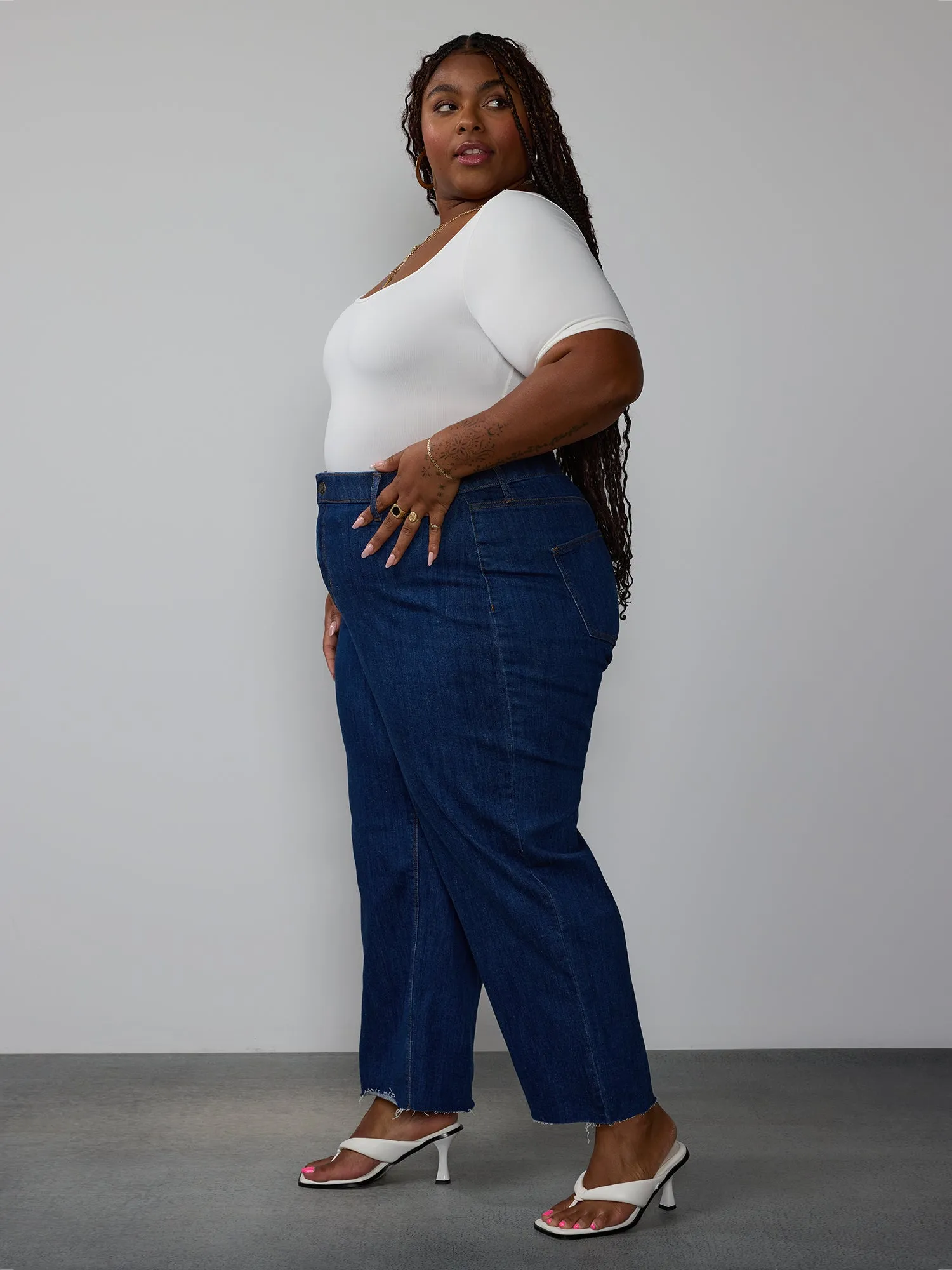 Plus High Rise Cropped Wide Leg Jeans