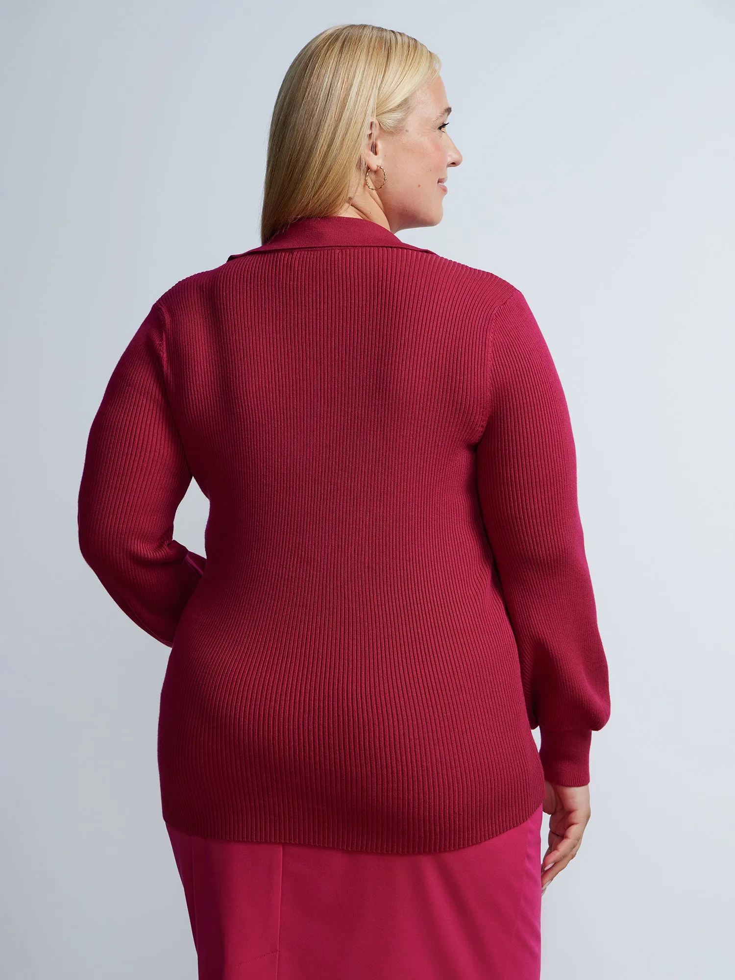 Plus Slim Collar Ribbed Button Front Cardigan