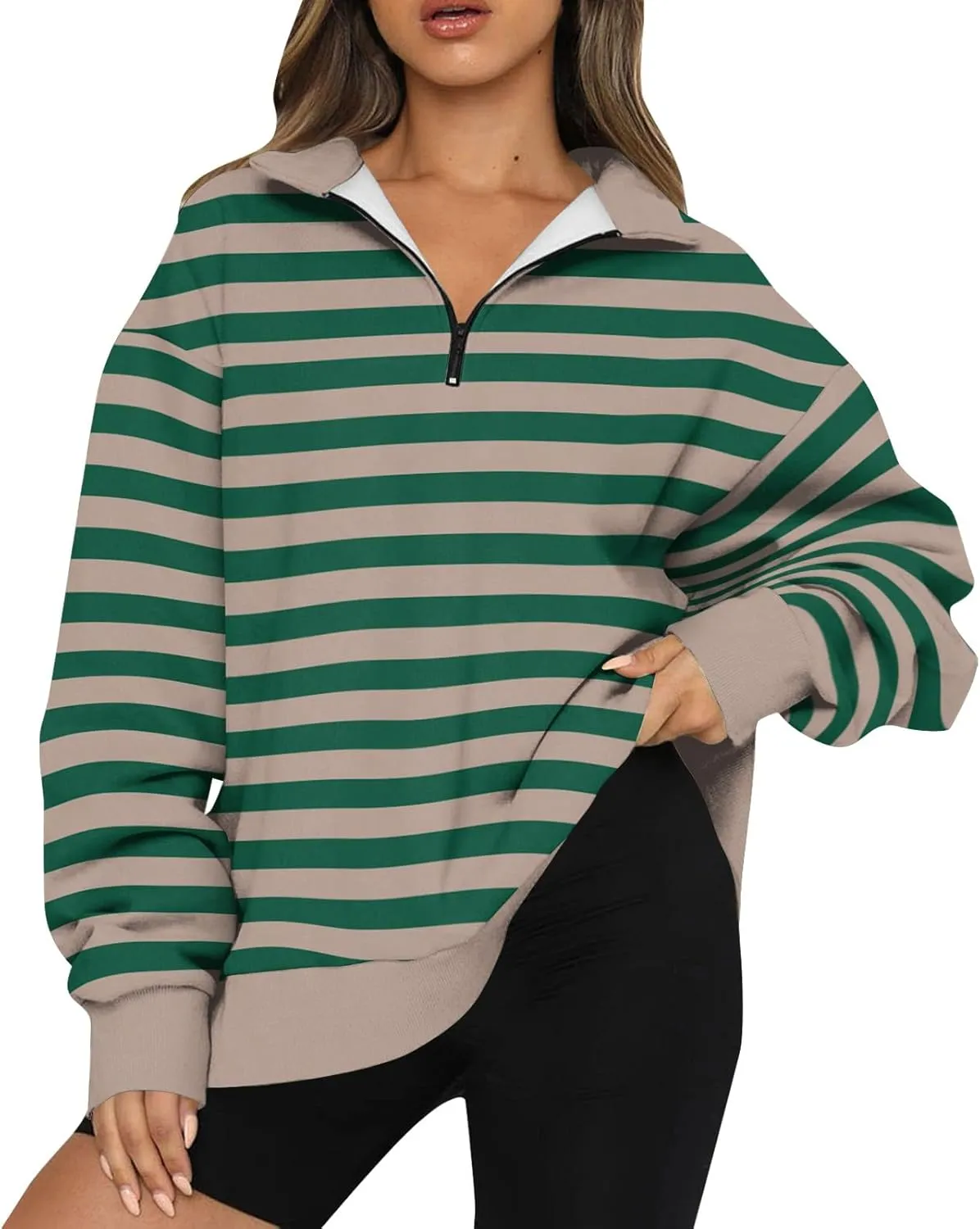 Quarter Zip Pullover Women Oversizds Trendy Sweatshirts Fall Outfits 2024 Fitted Comfy Vintage Pullover Sweatshirts