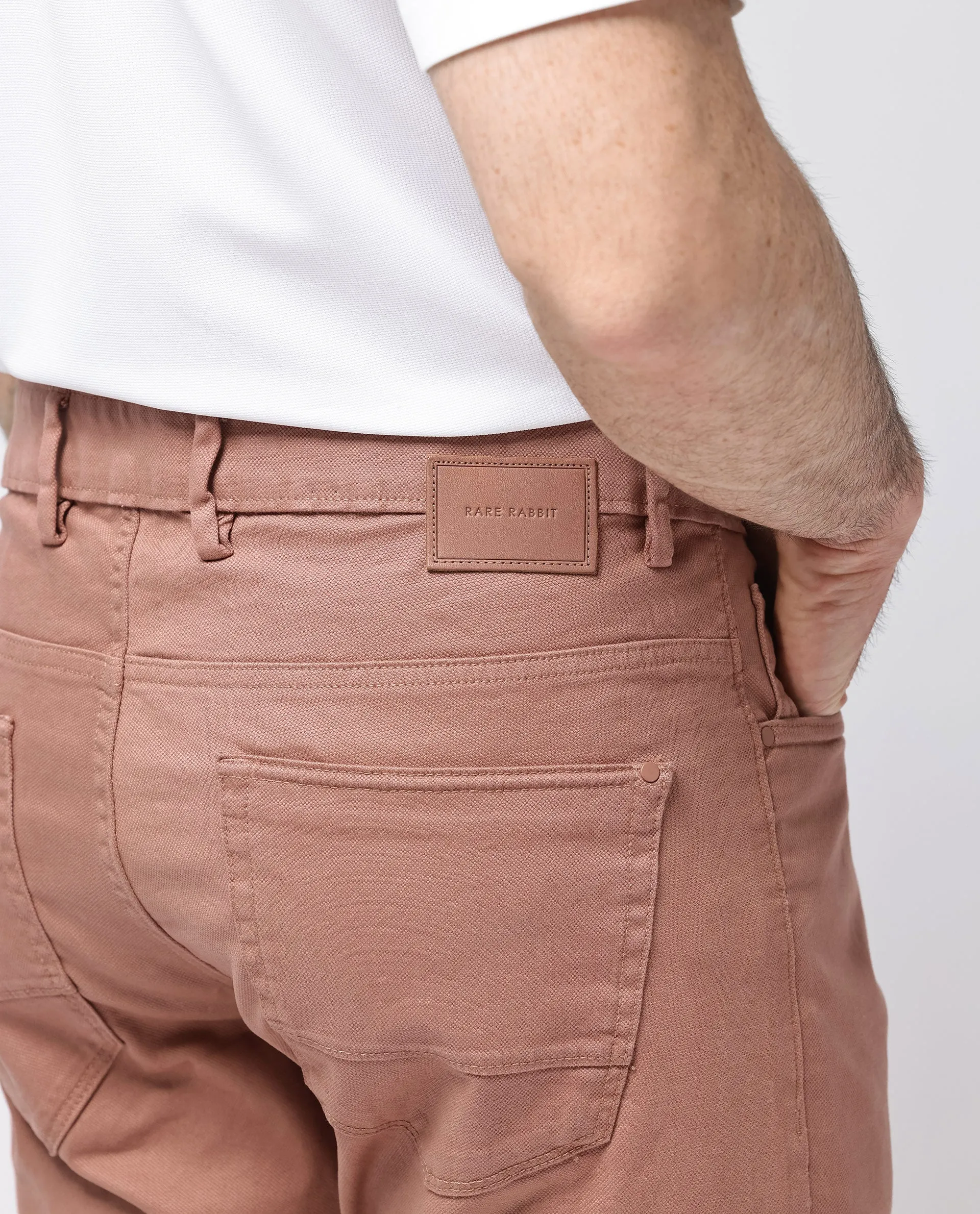 Rare Rabbit Men's Spoke -24 Rust Cotton Linen Solid Trousers
