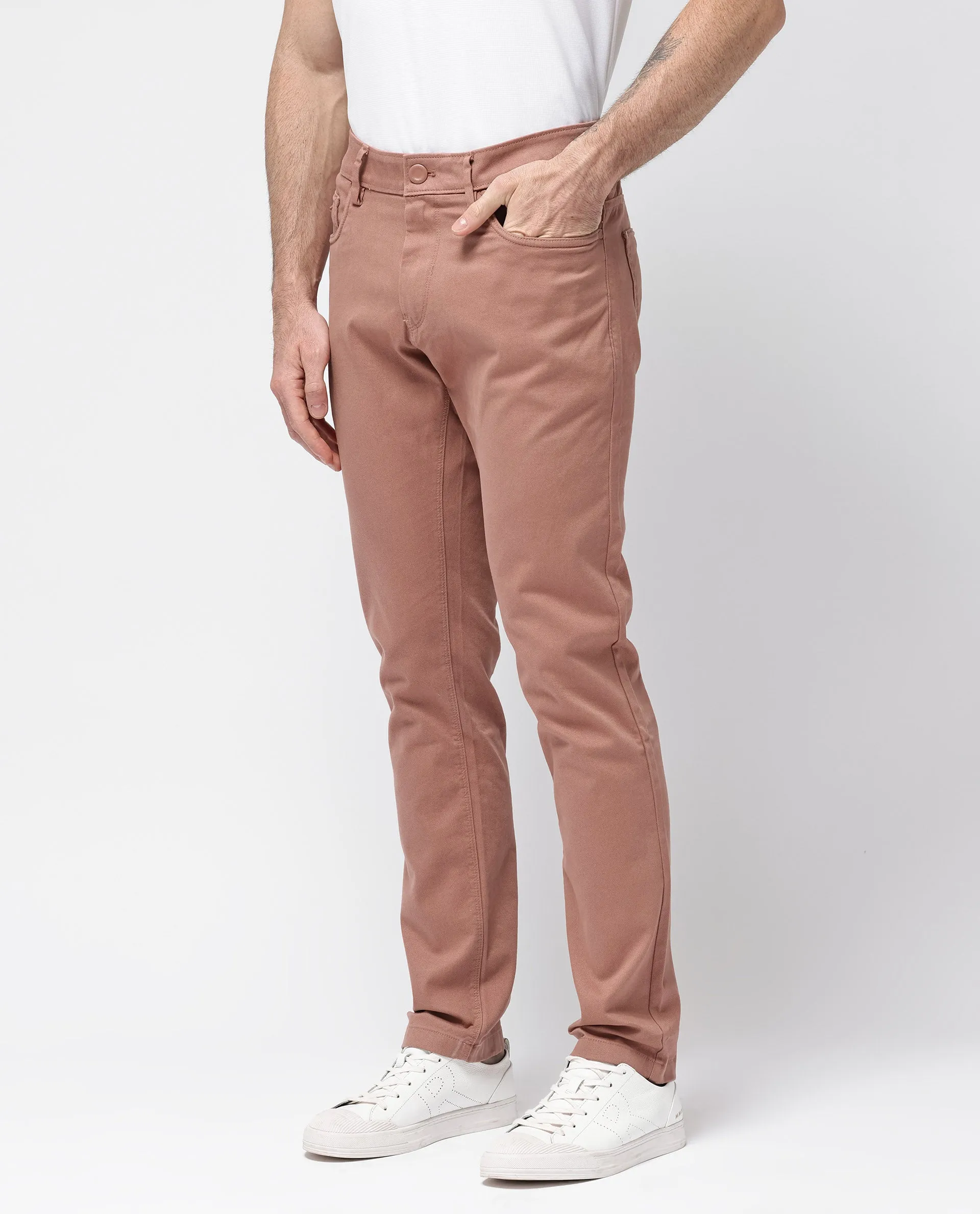 Rare Rabbit Men's Spoke -24 Rust Cotton Linen Solid Trousers