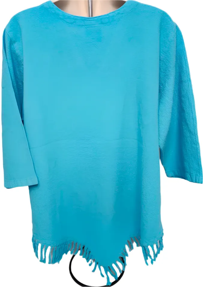 Shirt Aqua 1/2 Sleeve V Neck Fringe Womens 449