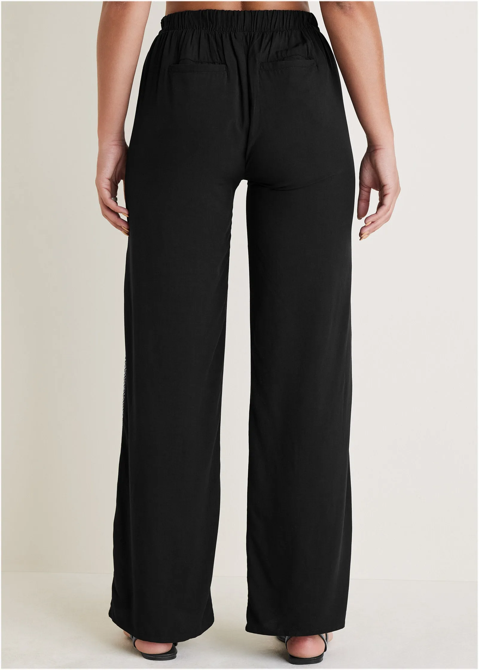 Side Print Straight Pant  - Black