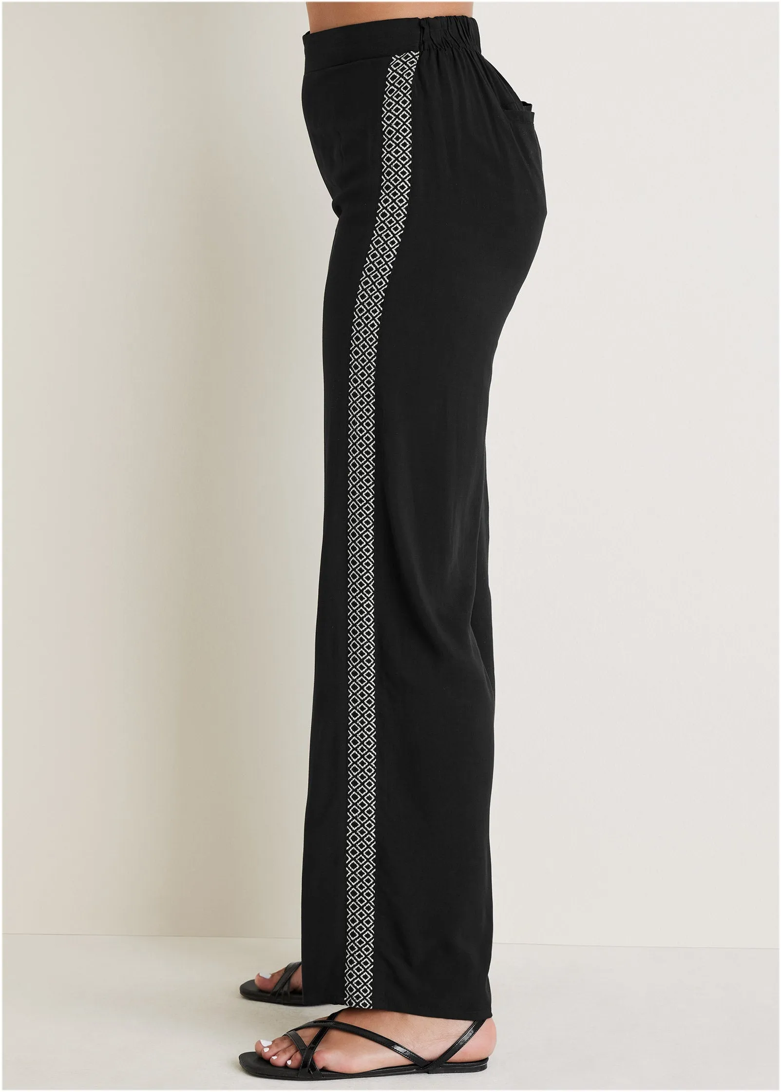 Side Print Straight Pant  - Black