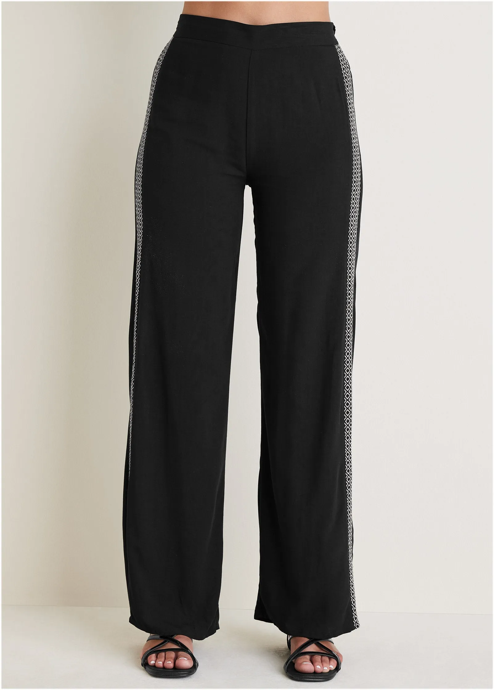 Side Print Straight Pant  - Black