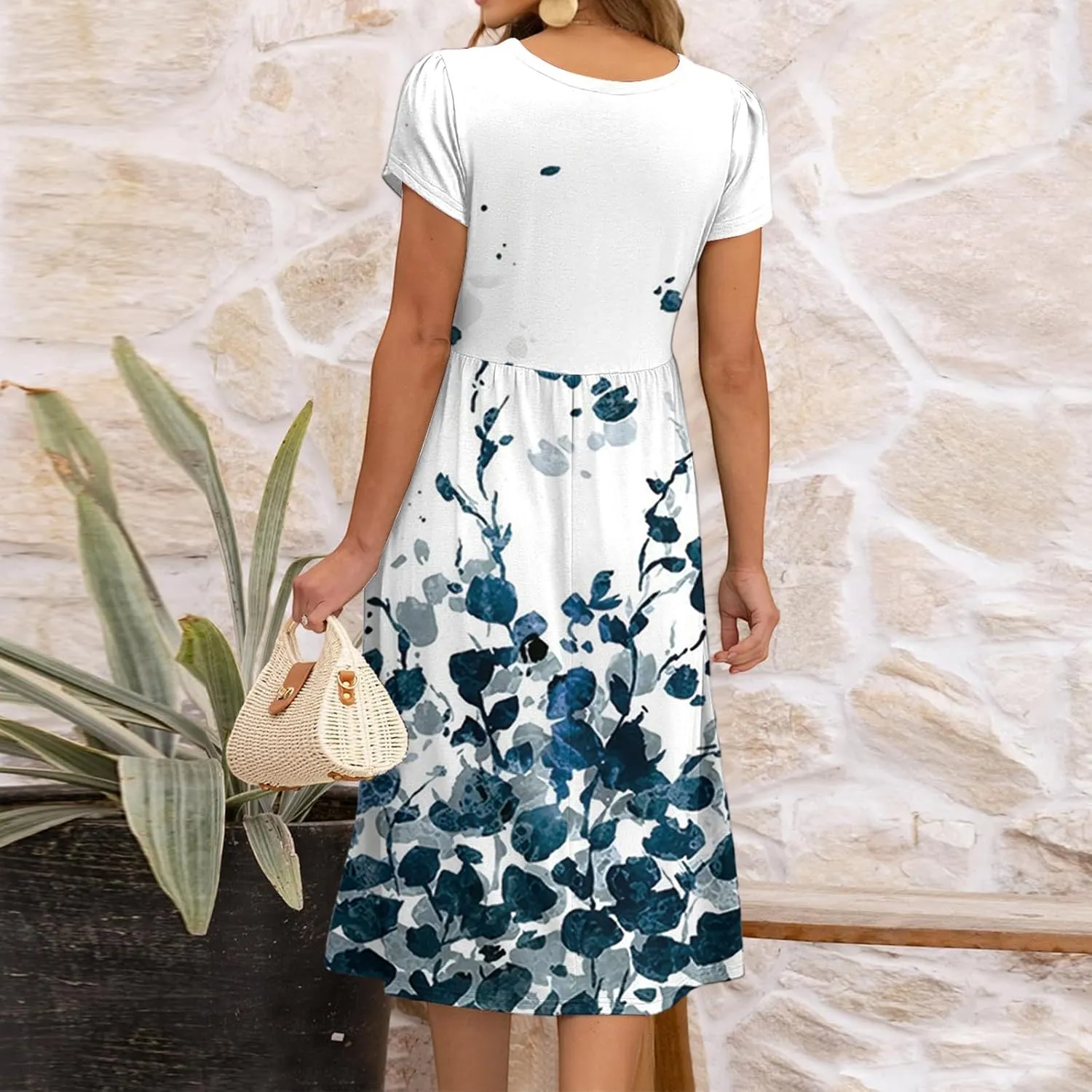 Summer Dresses for Women 2025 Casual Short Sleeve Midi Dresses with Belt Floral Print Aline Dress Beach Sundresses