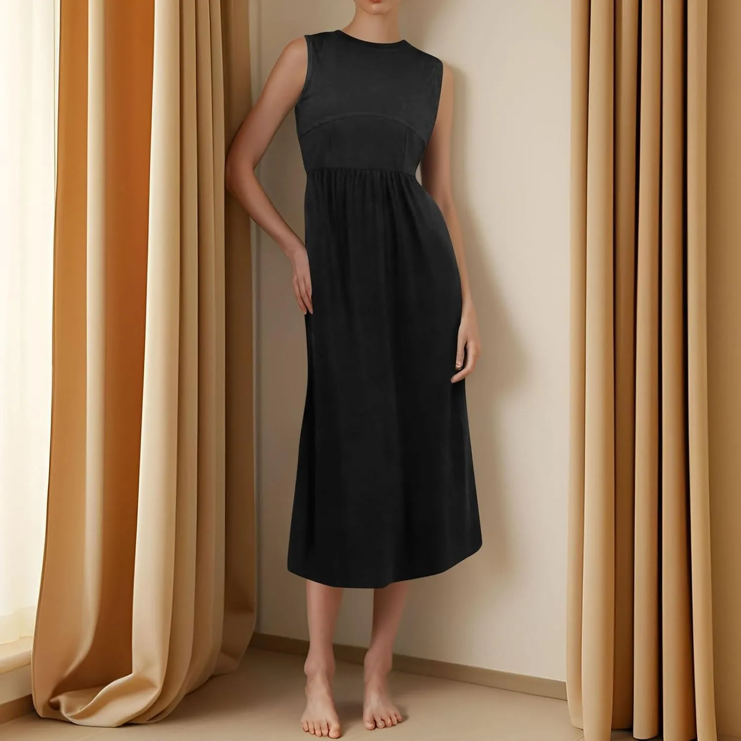 Summer Dresses for Women Sleeveless Crewneck Beach Vacation Maxi Sundresses Casual Loose Tank Dress 2025