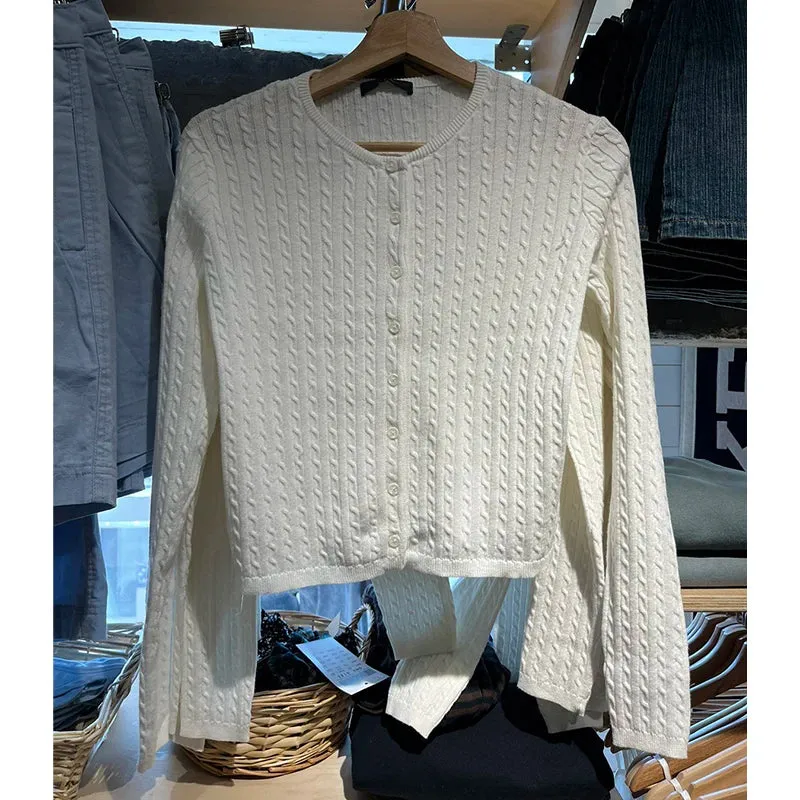 TAVIMART  -  Twisted Knitted Cardigan Sweaters Women Autumn Winter Solid Round Neck Long Sleeve Sweater Y2k Clothes Vintage Sweet Tops Female