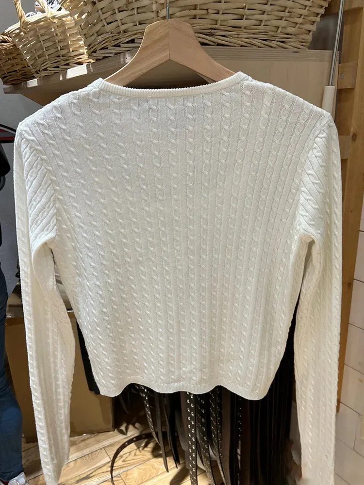 TAVIMART  -  Twisted Knitted Cardigan Sweaters Women Autumn Winter Solid Round Neck Long Sleeve Sweater Y2k Clothes Vintage Sweet Tops Female