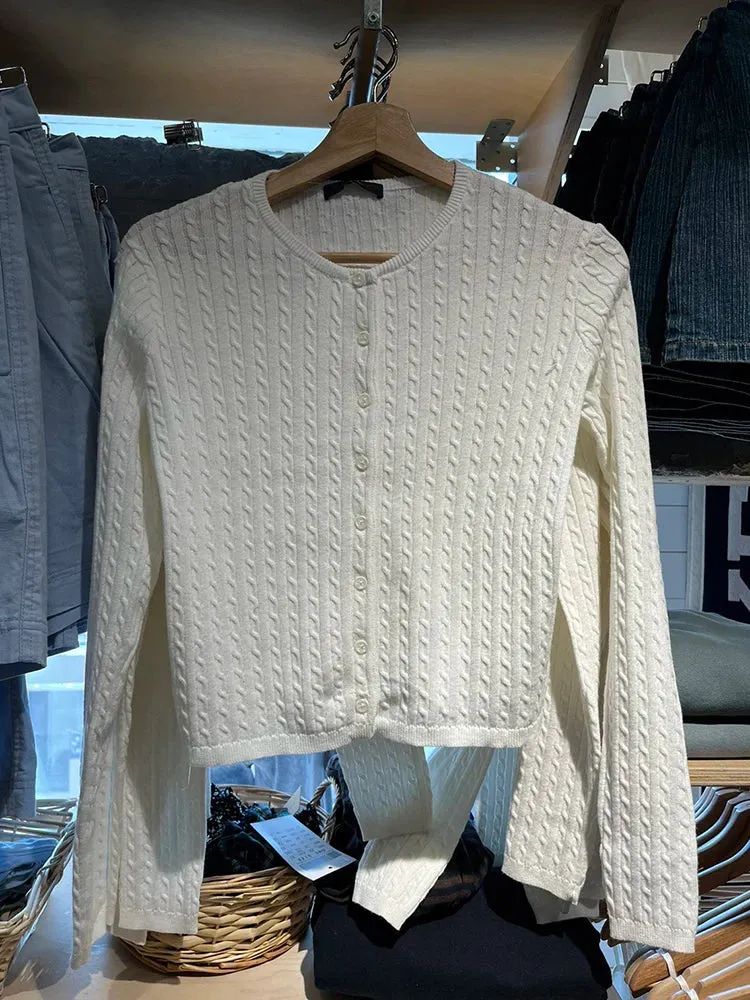 TAVIMART  -  Twisted Knitted Cardigan Sweaters Women Autumn Winter Solid Round Neck Long Sleeve Sweater Y2k Clothes Vintage Sweet Tops Female