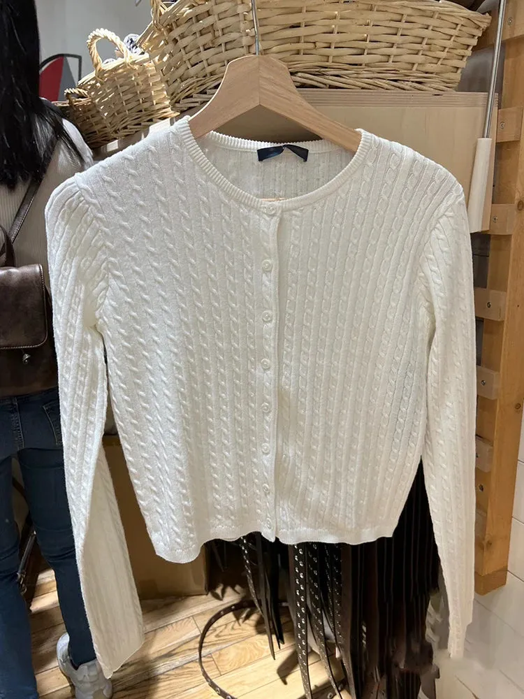 TAVIMART  -  Twisted Knitted Cardigan Sweaters Women Autumn Winter Solid Round Neck Long Sleeve Sweater Y2k Clothes Vintage Sweet Tops Female