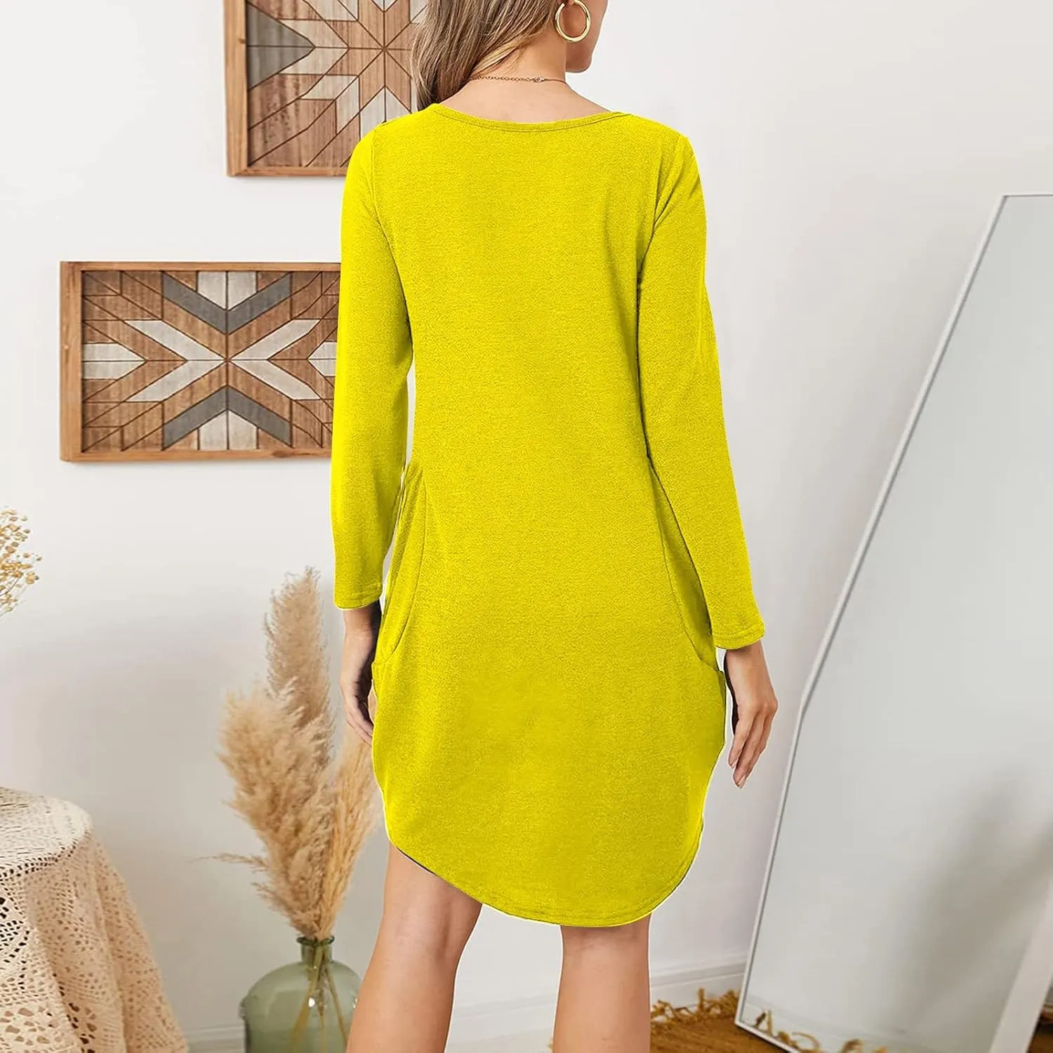 UQRZAU Women's Casual Dresses Dresses Casual Puff Long Sleeve T Shirt Dress with Pockets Mini Dress Casual Dresses