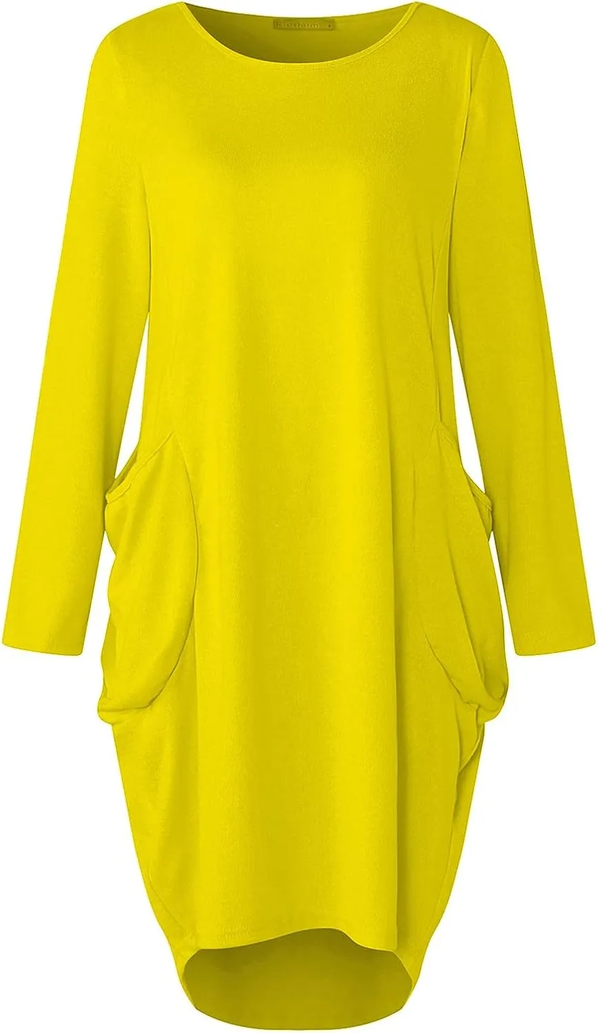 UQRZAU Women's Casual Dresses Dresses Casual Puff Long Sleeve T Shirt Dress with Pockets Mini Dress Casual Dresses