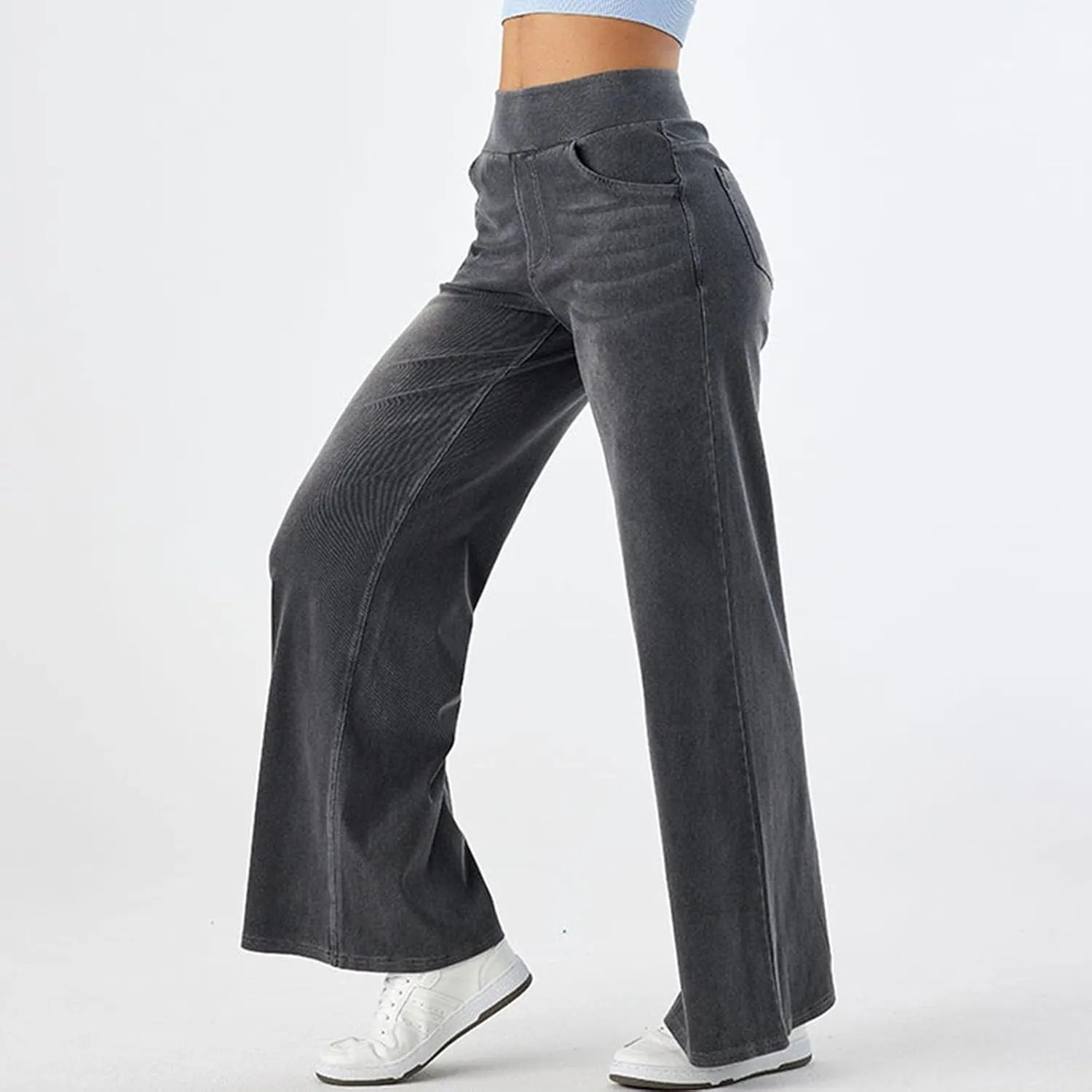 Wide Leg Jeans for Women Elastic High Waisted Trendy Straight Leg Denim Pants Baggy Pull On Jeans for Women