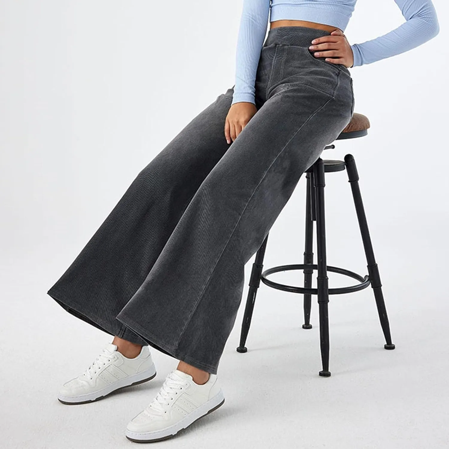 Wide Leg Jeans for Women Elastic High Waisted Trendy Straight Leg Denim Pants Baggy Pull On Jeans for Women