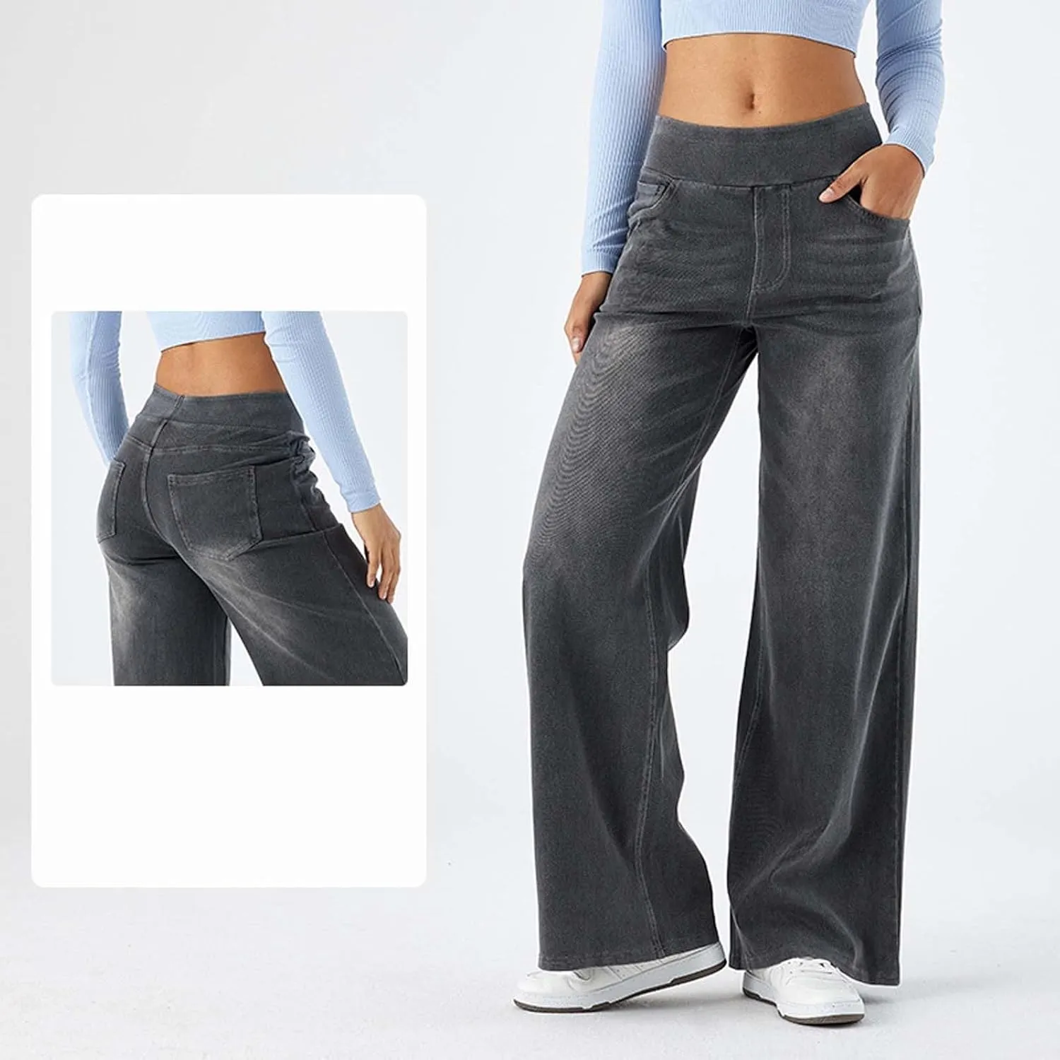 Wide Leg Jeans for Women Elastic High Waisted Trendy Straight Leg Denim Pants Baggy Pull On Jeans for Women