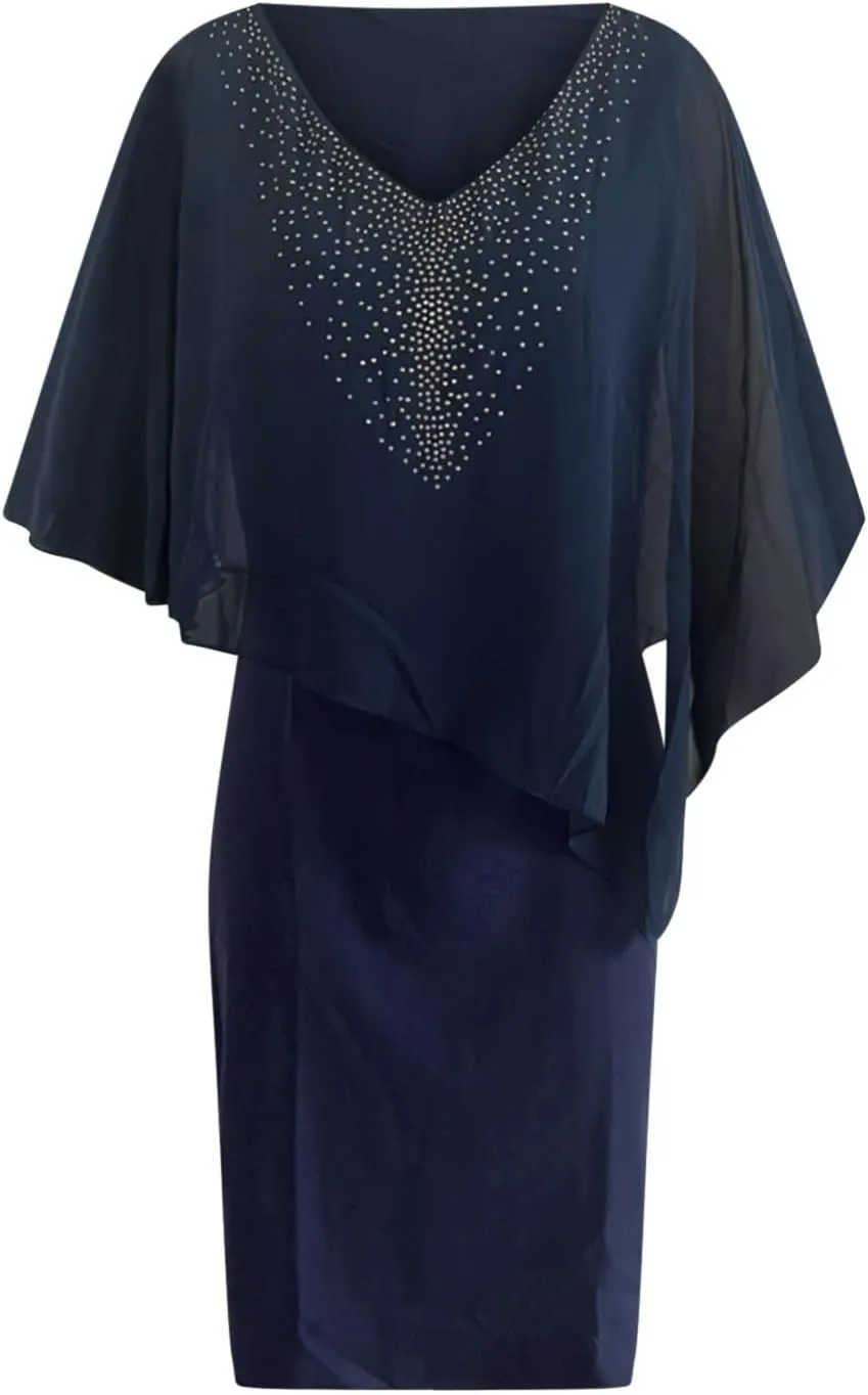 Women's Casual Plus Size Bodycon Dress Sexy V Neck Chiffon Dress Diamond Shawl Dress Cocktail Party Evening Gown