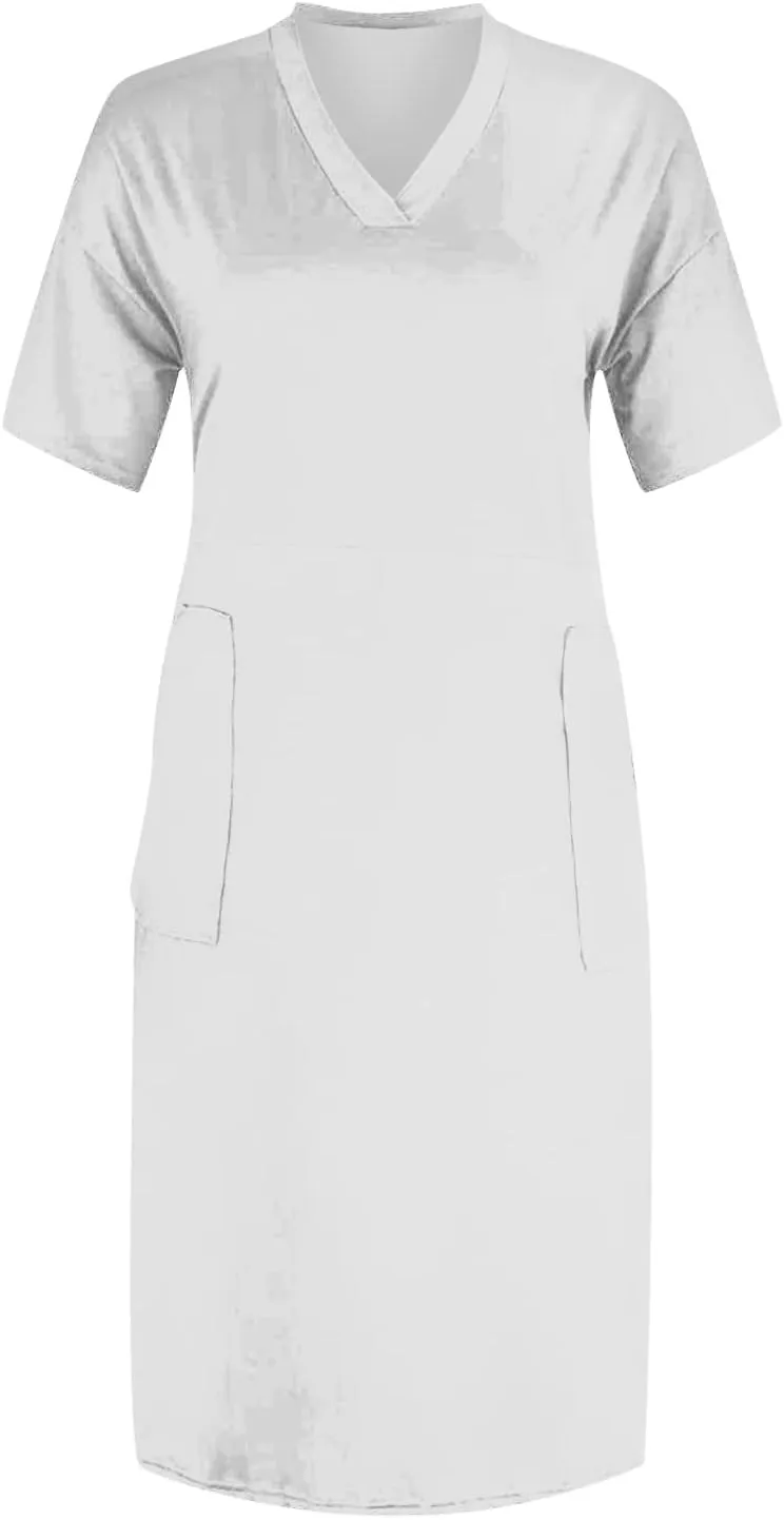 Women's Plus Size Summer Dresses 2024 V Neck Short Sleeve Knee Length Dress for Women with Pockets,S-5XL