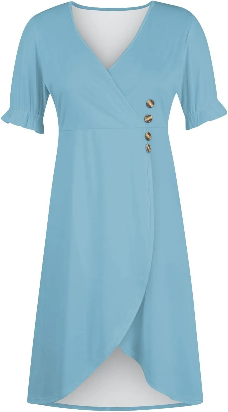 Womens Short Sleeve V-Neck Summer Casual Print Fit and Flare Dress for Wedding Guest Church with Elegant Style