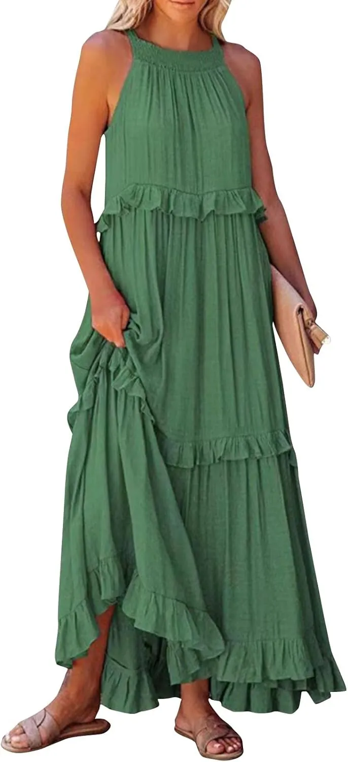 Women's Spring Dresses Summer Casual Beach Dress 2024 Loose Swing Flowy Maxi Dresses, S-2XL